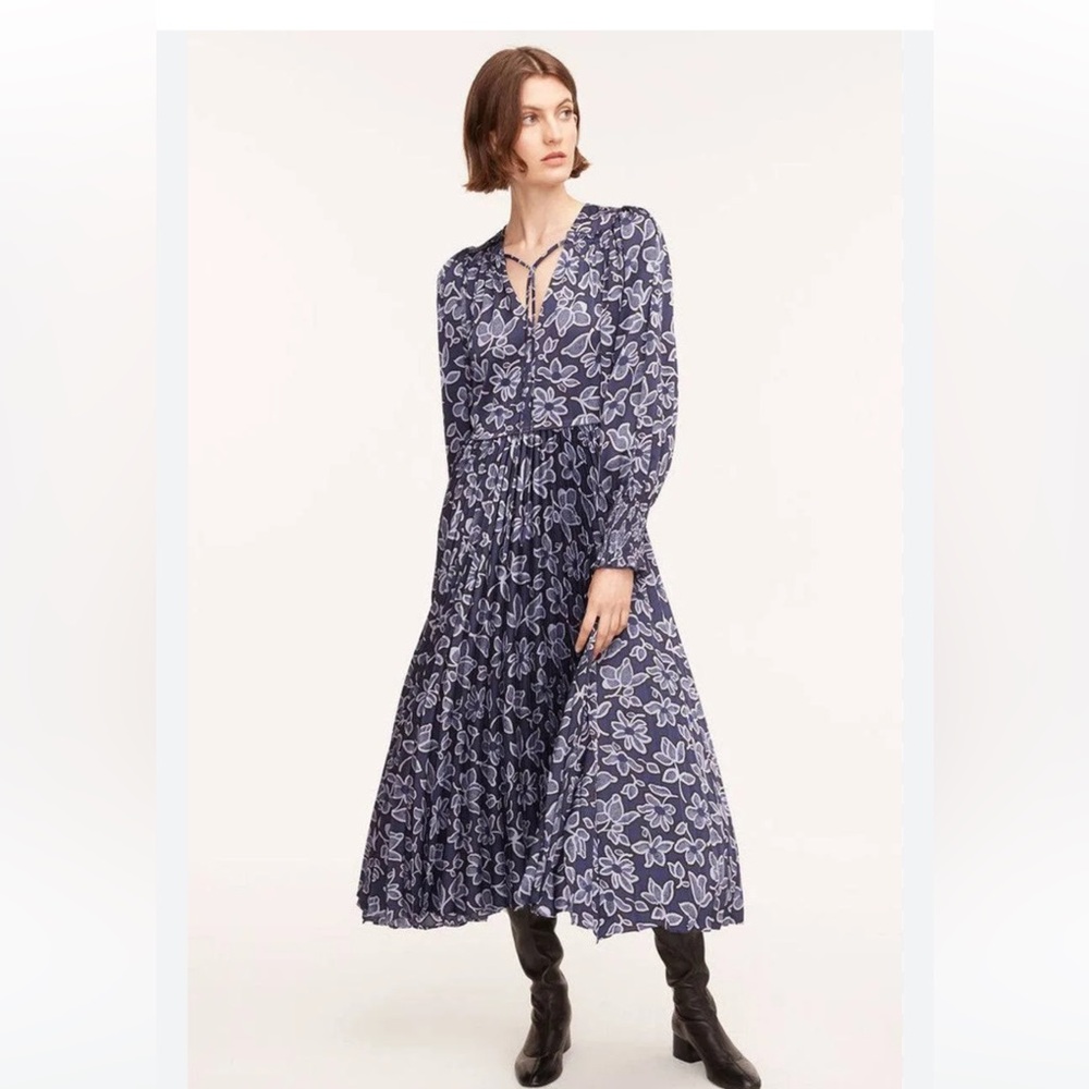 Rebecca Taylor Vera Fleur Tie-Front Pleated Dress